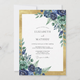 Gold Indigo Rose Wedding Invitation