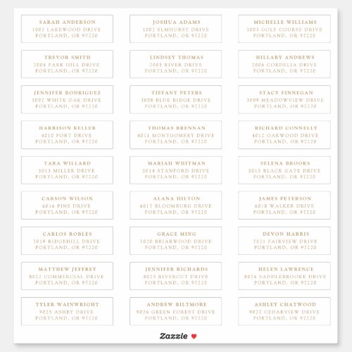 Gold  Individual Guest Address Labels