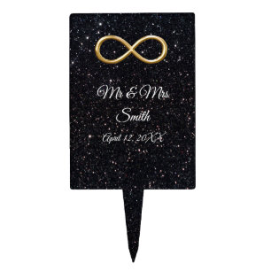 Gold Infinity Black Glitter Wedding Cake Topper
