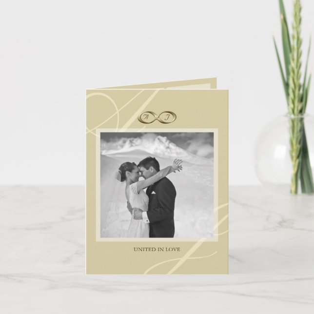 Gold Infinity Symbol Classy Monogram Photo Wedding Thank You Card (Front)