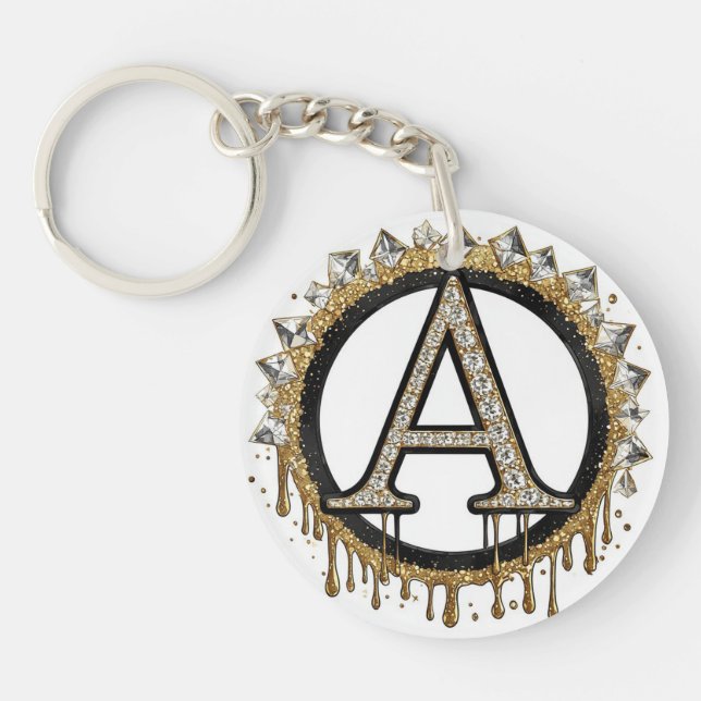 Gold Initial A Wedding Gift Pearl Monogram Keychain (Front)