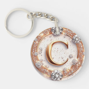 Gold Initial C Wedding Gift For Her Keychain