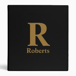 Gold Initial/First/Family Name On Black 3 Ring Binder