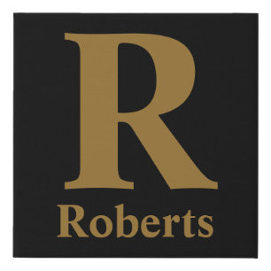 Gold Initial/First/Family Name On Black Faux Canvas Print