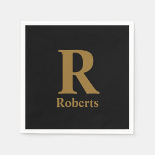 Gold Initial/First/Family Name On Black Napkins