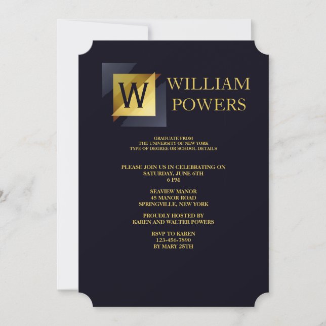 Gold Initial Invitation (Front)