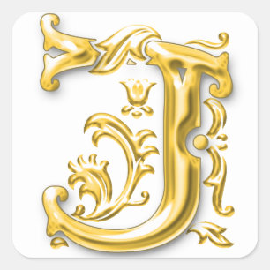 Gold Initial J Capital Letter Sticker