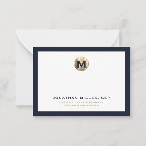 Gold Initial Logo Blue Note Card