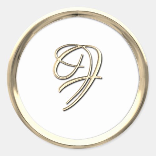 Gold Initial Monogram F Script Any Color Classic Round Sticker
