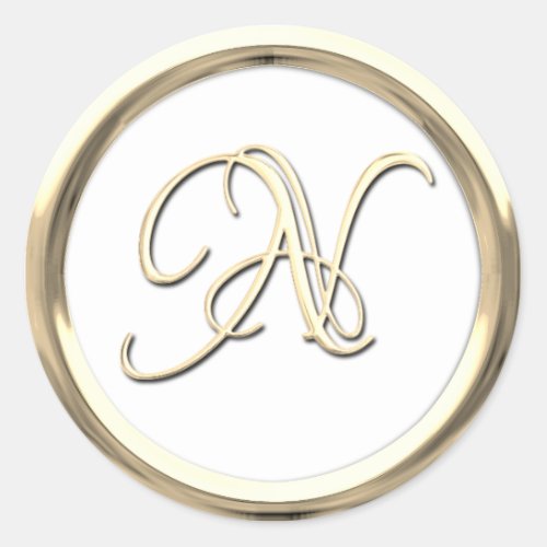 Gold Initial Monogram N Script Any Color Classic Round Sticker