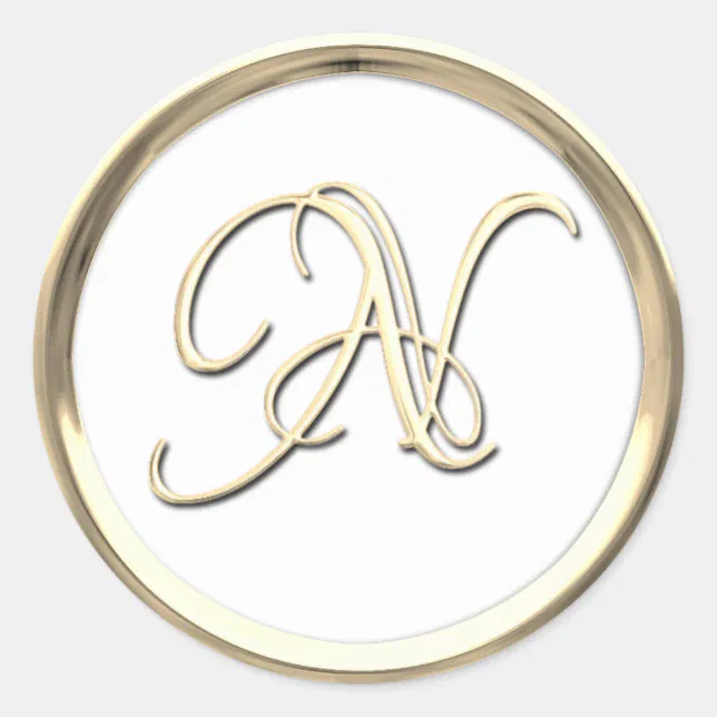 N Script Monogram Gold Initial Monogram N Script Any Color Classic Round Sticker | Zazzle
