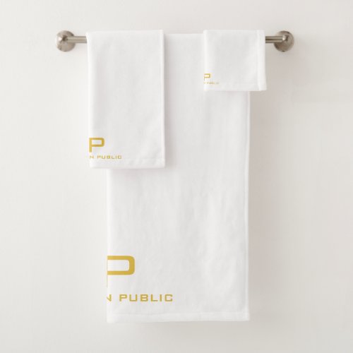 Gold Initial Monogram Name Template Trendy White Bath Towel Set