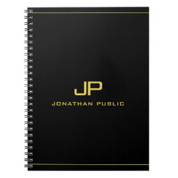 Gold Initial Monogram Template Professional Black Notebook