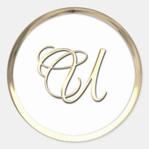 Gold Initial Monogram U Script Any Color Classic Round Sticker