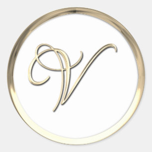 Gold Initial Monogram V Script Any Color Classic R Classic Round Sticker