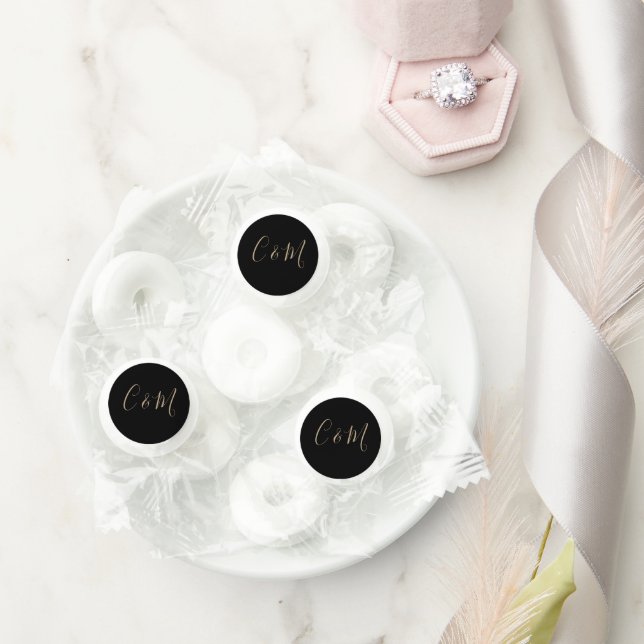 Gold Initials | Black Wedding Candy Favors (Wedding)