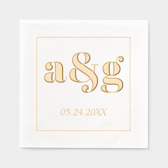Gold initials bold typography wedding foil napkins (Front)