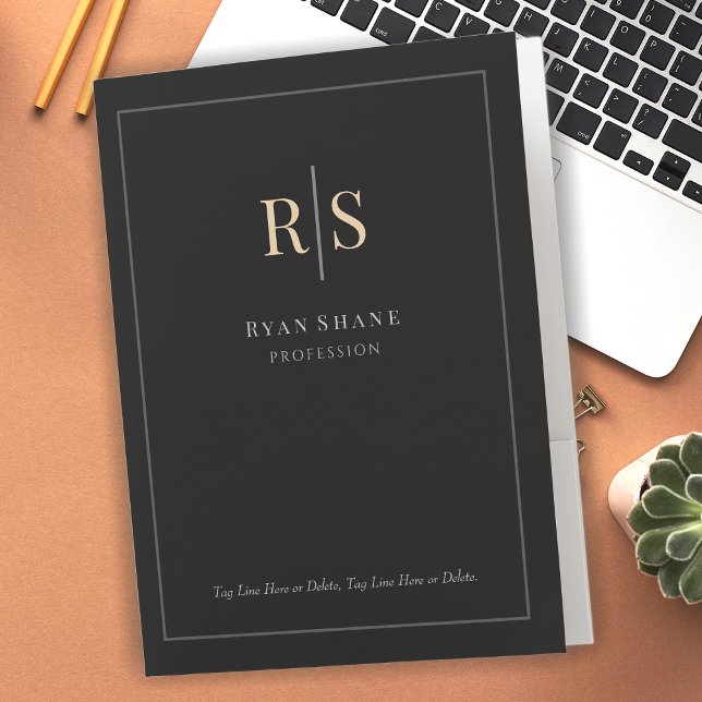 Gold Initials, Name, Profession, Black Pocket Folder (Creator Uploaded)