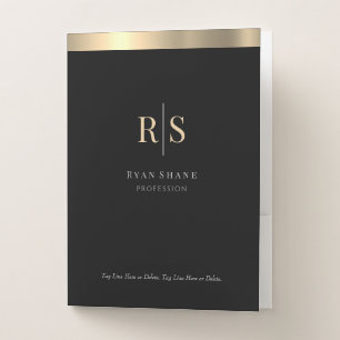 Gold Initials, Profession, QR Code, Black/Grey Pocket Folder