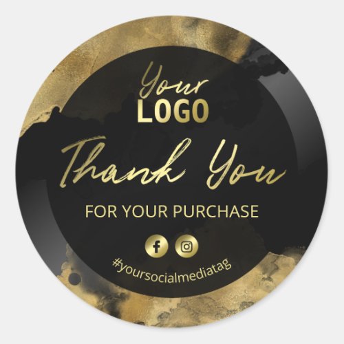 Gold Ink Black Satin Thank You For Your Purchase Classic Round Sticker