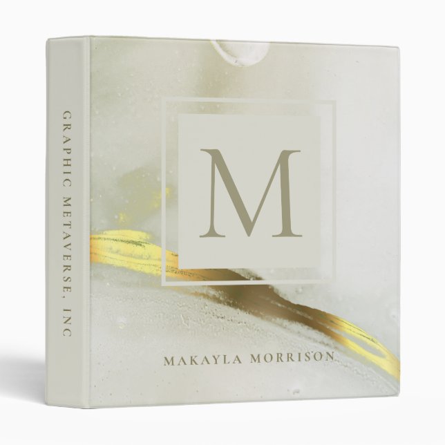 Gold Ink Monogram Abstract Home Office School 3 Ring Binder (Front/Spine)