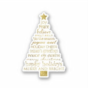 Gold Inspirational Christmas Tree Peace Joy Sticker