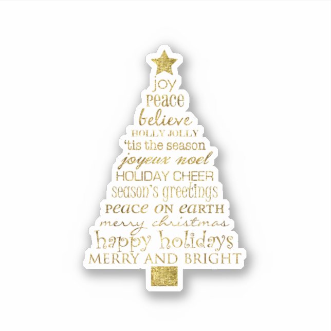 Gold Inspirational Christmas Tree Peace Joy Sticker (Front)