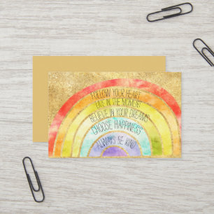 Gold Inspirational Quotes Rainbow Business Card