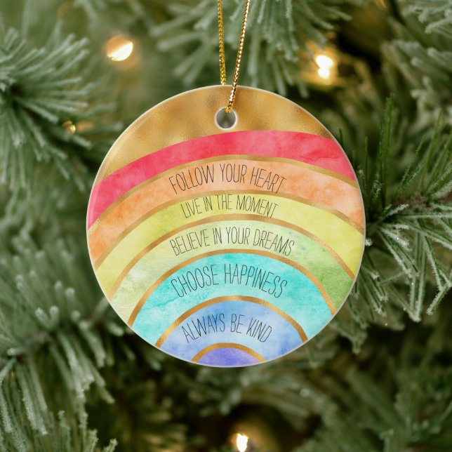 Gold Inspirational Quotes Rainbow personalized Ceramic Ornament (Tree)