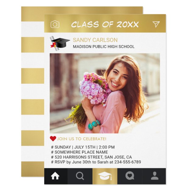 Gold Instagram Frame Photo Graduation Announcement