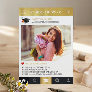 Gold Instagram Frame Photo Graduation Announcement