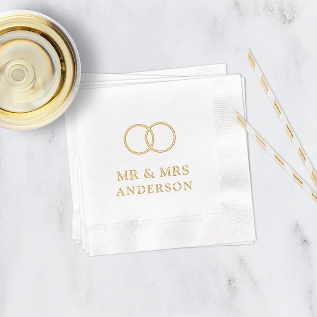 Gold Interlocking Rings Mr and Mrs Wedding Foil Napkins (Creator Uploaded)