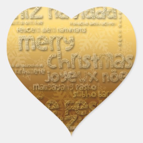 Gold International Christmas Heart Sticker