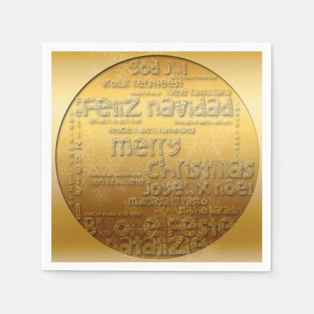 Gold International Christmas Navidad Paper Napkin (Front)
