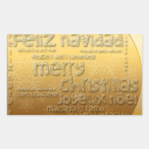 Gold International Christmas Rectangular Sticker