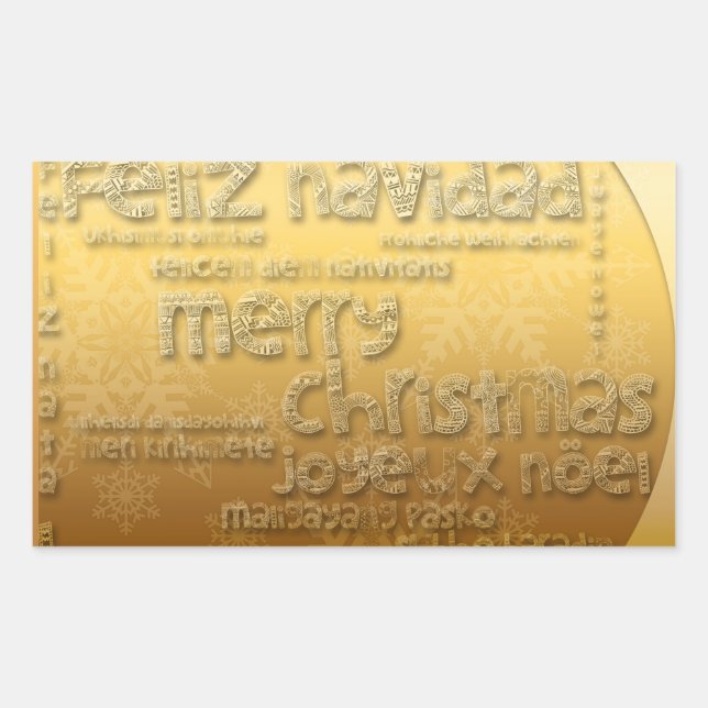 Gold International Christmas Rectangular Sticker (Front)