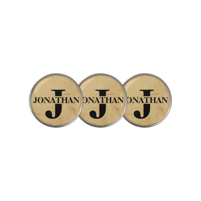 Gold Intersecting Initial Letter Name Typography Golf Ball Marker (3 Up)