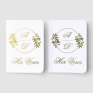 Gold intitals and branch wedding vow Foil Set Books