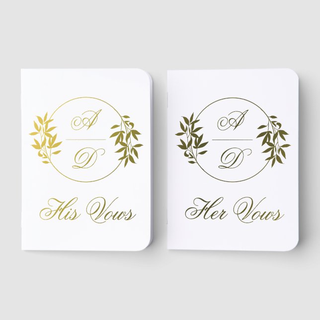 Gold intitals and branch wedding vow Foil Set Books (Front)