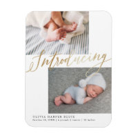 Gold Introducing Multi Photo Birth Announcement Magnet