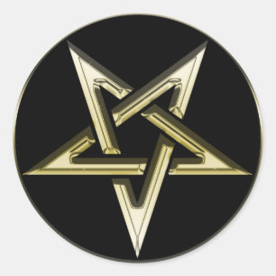 Gold Inverted Pentagram Classic Round Sticker
