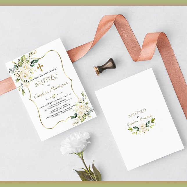 Gold Invitacion De Bautizo Con Flores Baptism Invitation (Creator Uploaded)