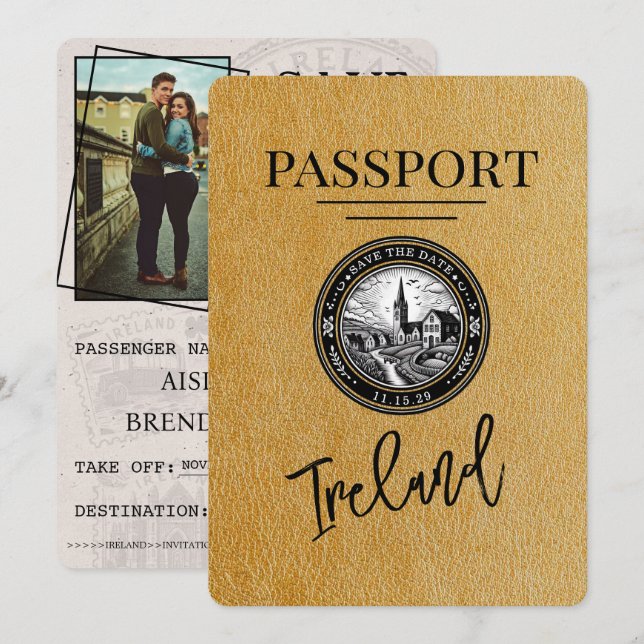 Gold Ireland Passport Save The Date (Front/Back)