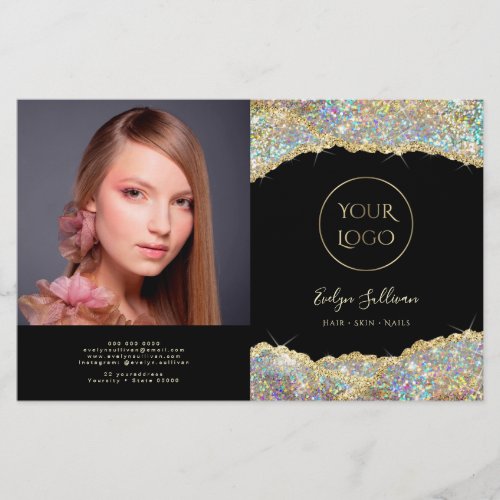 Gold iridescent glitter bifold brochure