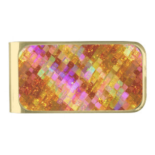 Gold Iridescent Mosaic Pattern Finish Money Clip