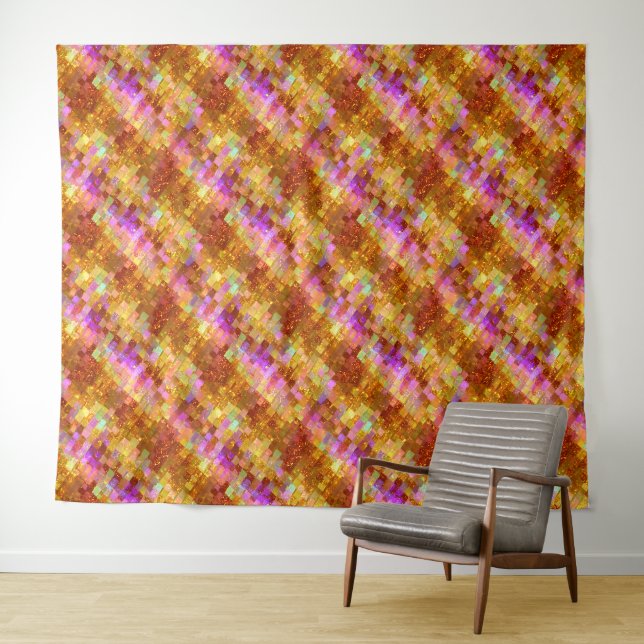 Gold Iridescent Mosaic Pattern Tapestry (In Situ (Horizontal))