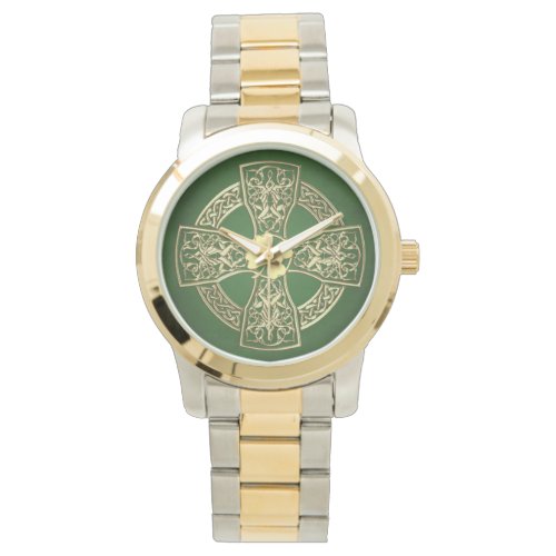 Gold Irish Celtic Cross  Shamrock Watch