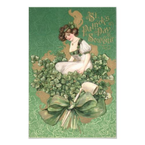 Gold Irish Woman Green Bow Shamrock Clay Pipe Photo Print