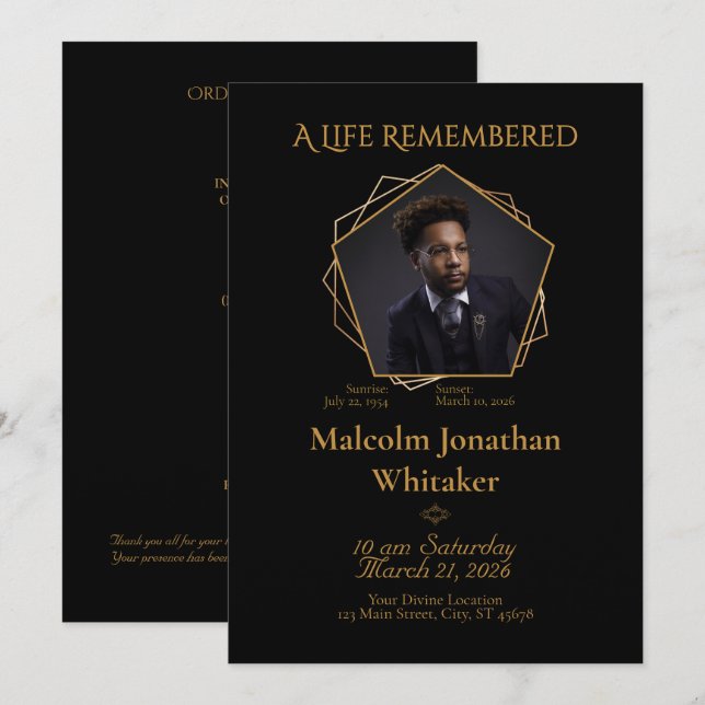 Gold-ish Tone Black Funeral Program (Front/Back)