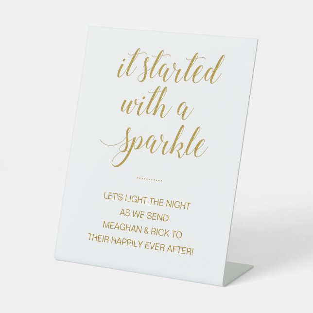 Gold It Started With A Sparkle Wedding Sparkler Pedestal Sign (Front)
